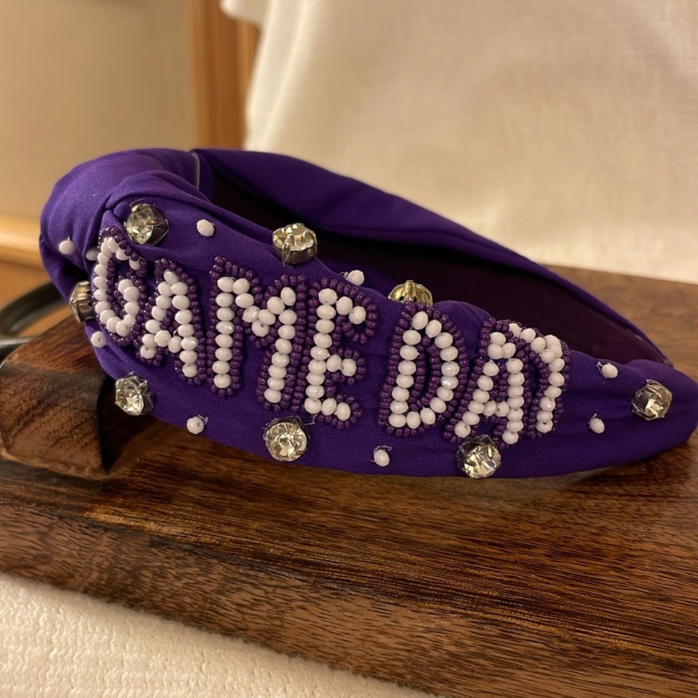 Seed Bead Headband • Purple & White